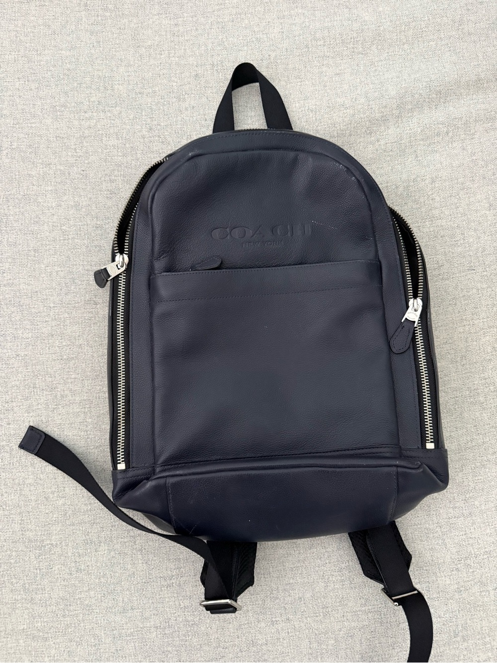 Coach Navy Leather Backpack with Silver Hardware
